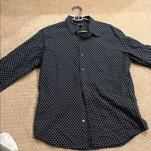 Men's Black Patterned dress shirt button